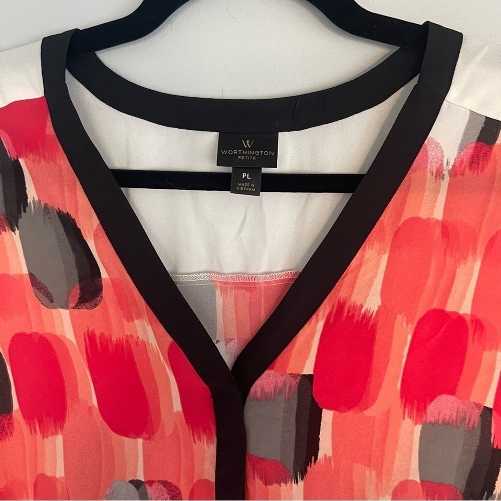 Worthington Sleeveless Multicolor V-Neck Blouse Top Petite Large Career Causal - Picture 4 of 9